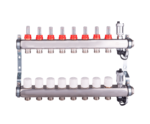 Коллекторная группа 8 конт. с расходомер. + дрен.кран + авт.возд., нерж.сталь 1