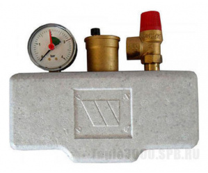 Предохранительная арматура Stout Группа безопасности котла до 200 кВт на 3 бар в теплоизоляции SVS-0004-042032